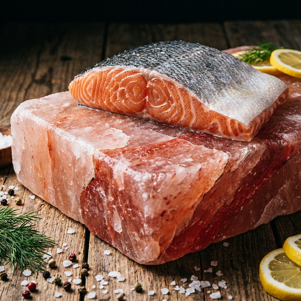 Grilled Salmon with Pink Salt Block Curing